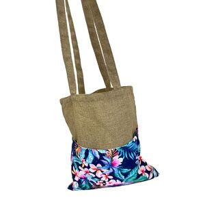 Large Printed Front Pocket Linen + Lycra Tote Bag - (Groceries, Beach, Travel)!